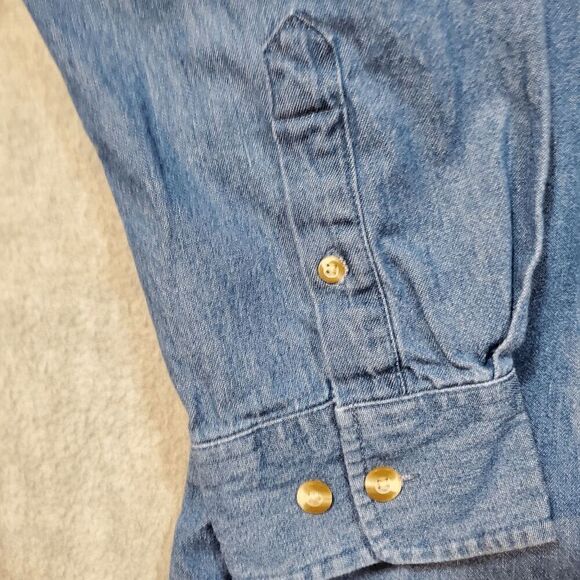 Vtg 1250 North Shirt Mens Large Blue Denim U.S. Army Amwrican Flag Button Down - Picture 7 of 10